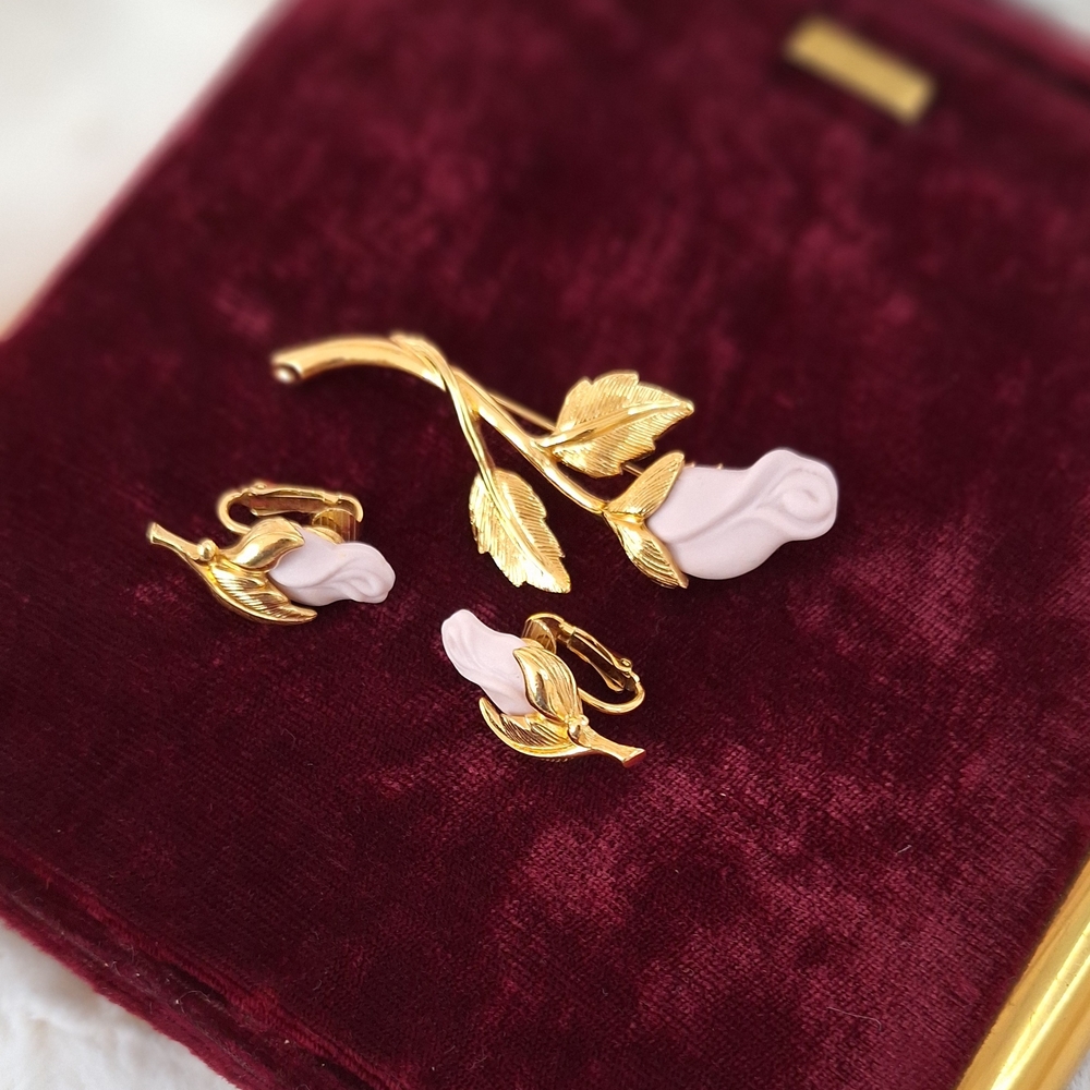 Elegant Gold and Pink Rose Jewelry Set